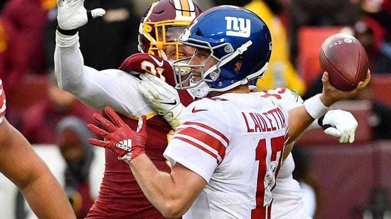 Giants quarterback Kyle Lauletta attempts a pass against the Redskins on Dec. 9, 2018, at FedEx Field in Washington.