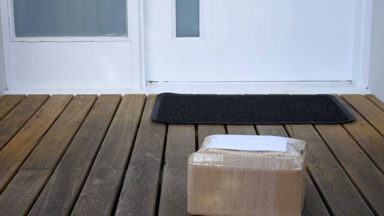 Gift on porch stock photo.