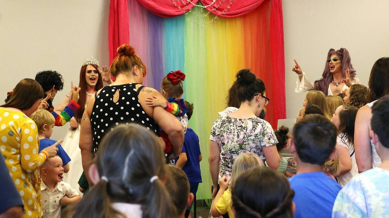 Ginger Devine, left, and Aspen Meadows entertain those gathered for a successful 2019 Drag Queen Story Hour at the Sparks Library in Nevada.