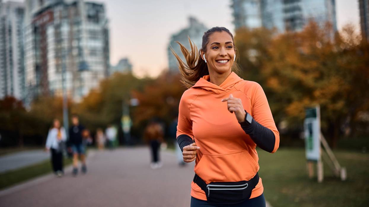 Girl running in the city