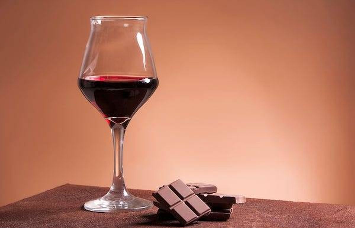 Glass of wine and chocolate