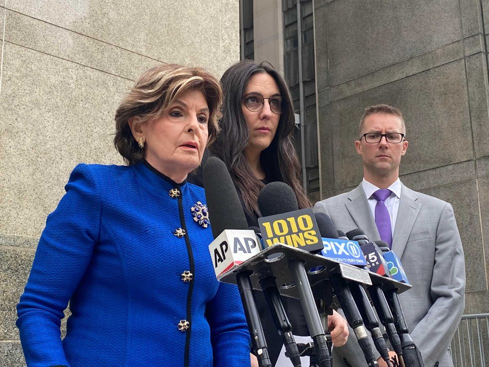Gloria Allred with an accuser outside Manhattan Criminal Court on Oct. 13, 2022. Allred said the case had an "unjust outcome"