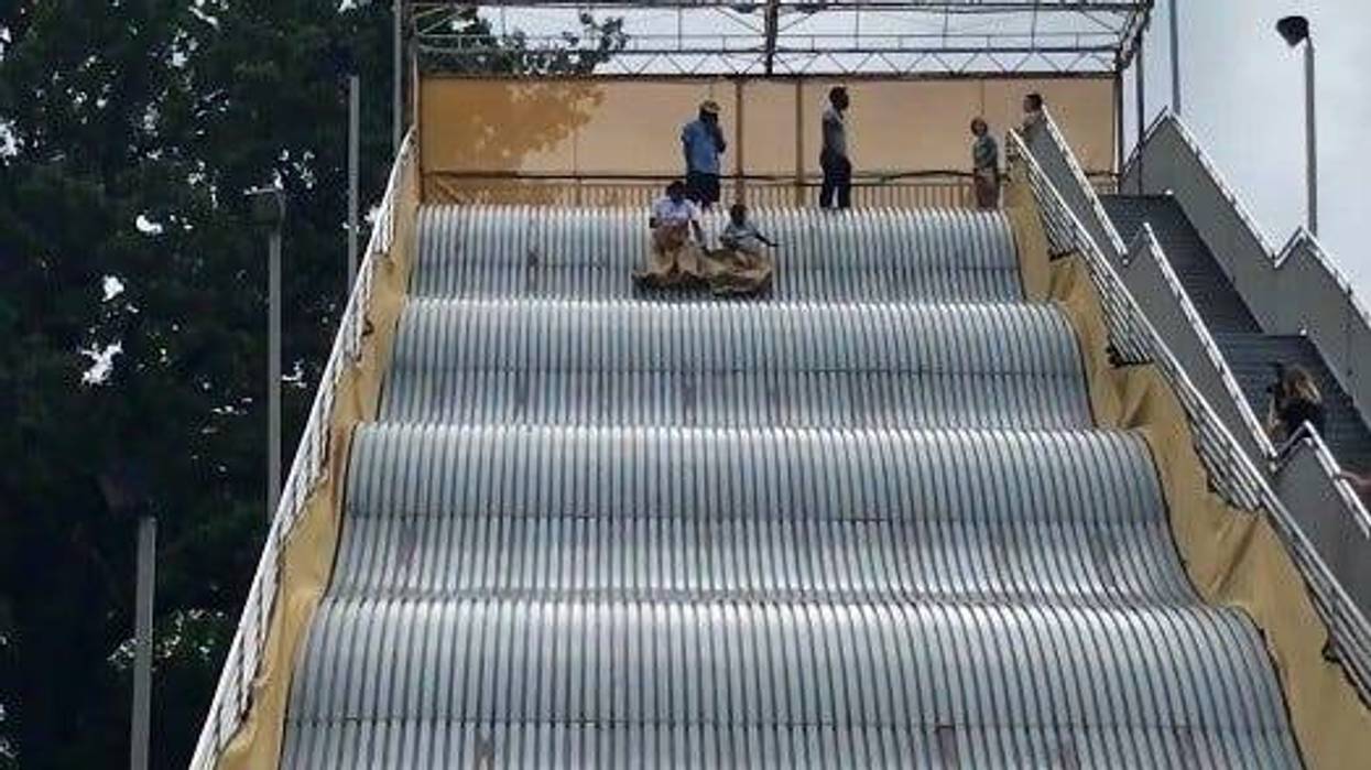 Going down the Giant Slide