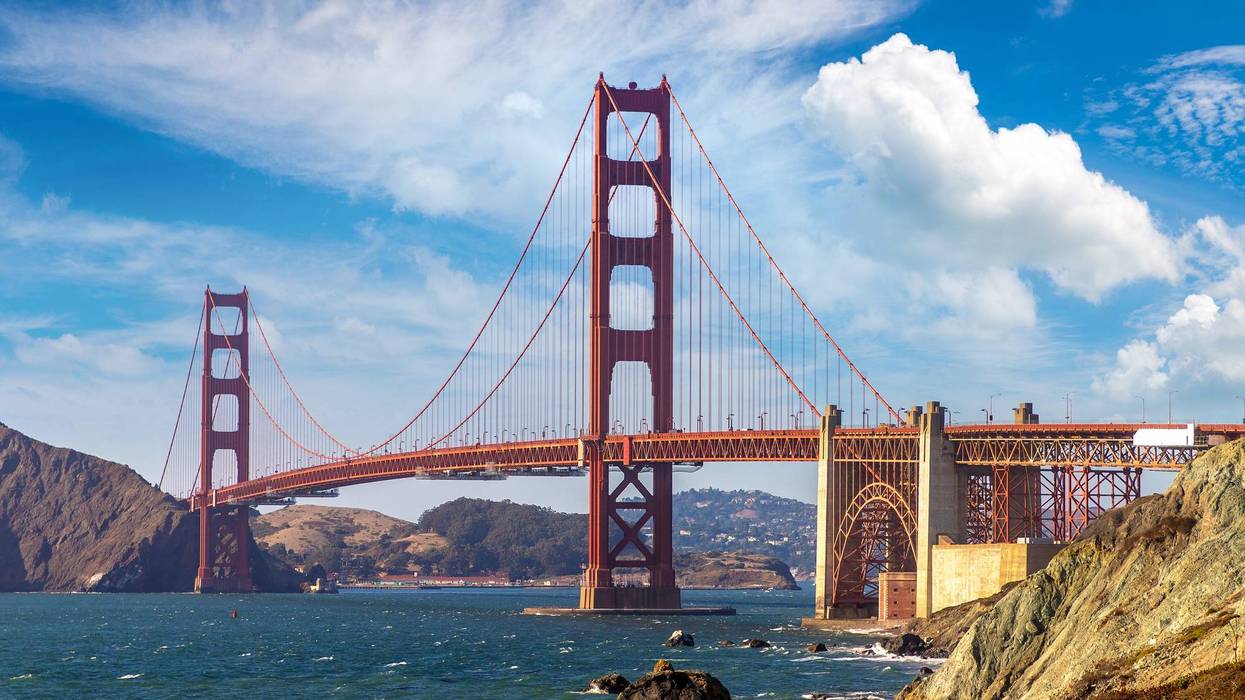 Golden Gate Bridge seen from Marshall beach in San Francisco, California, USA