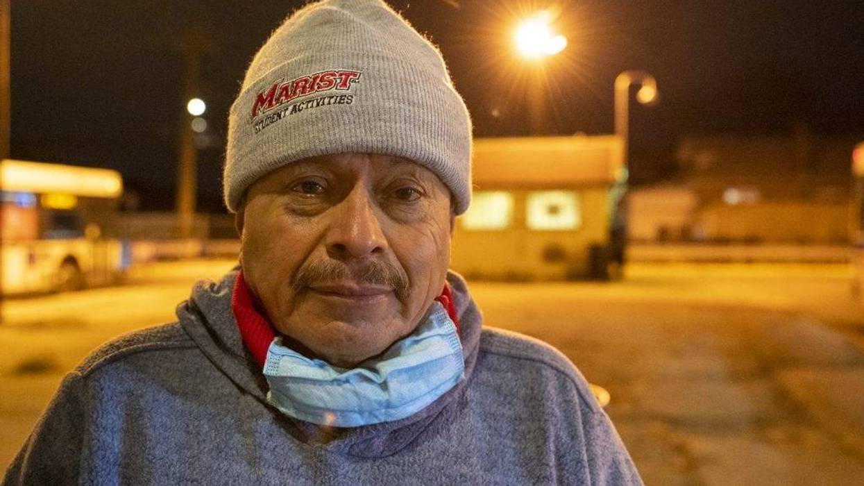 Gonzalo Garcia, stands near the scene where he was attacked by students while he was selling food, Tuesday, Dec. 7, 2021. Brenda Correa, 16, is helping Garcia by setting up a GoFundMe to help with medical costs and anything else related to his attack.