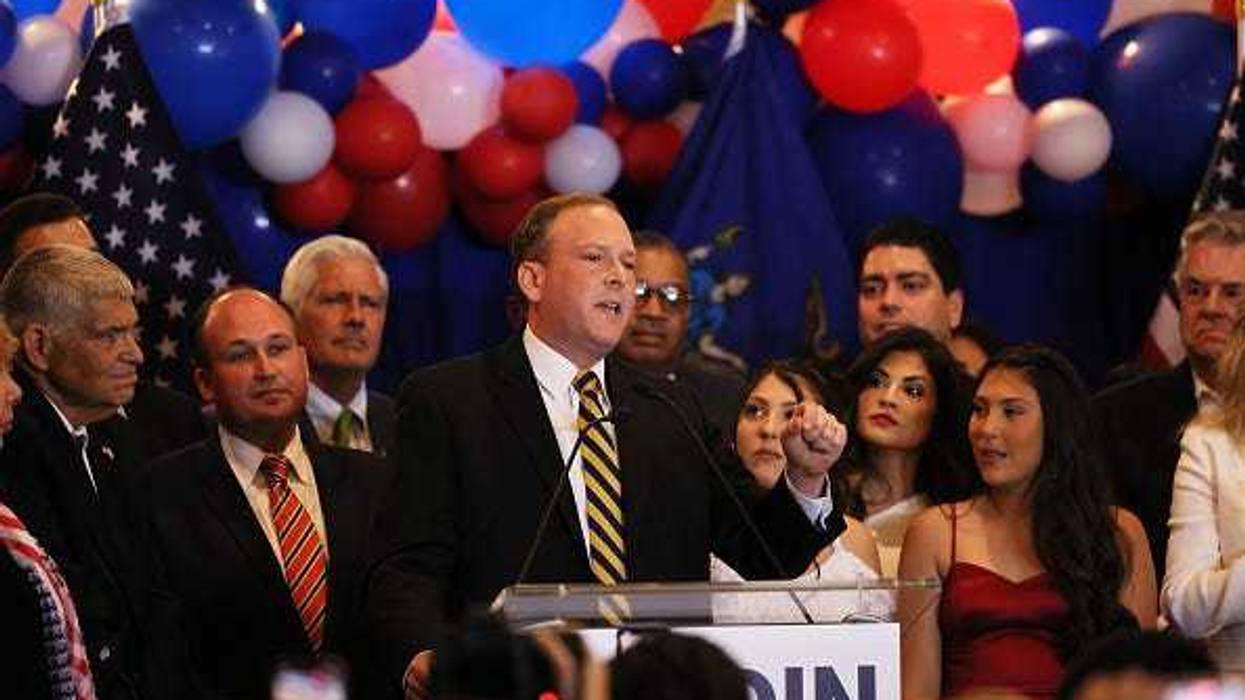 GOP Candidate for Governor Rep. Lee Zeldin (R-NY) speaks during his victory party on June 28, 2022 in Baldwin, New York. Front runner Rep. Zeldin won the GOP Primary for NY Governor over his three primary challengers.