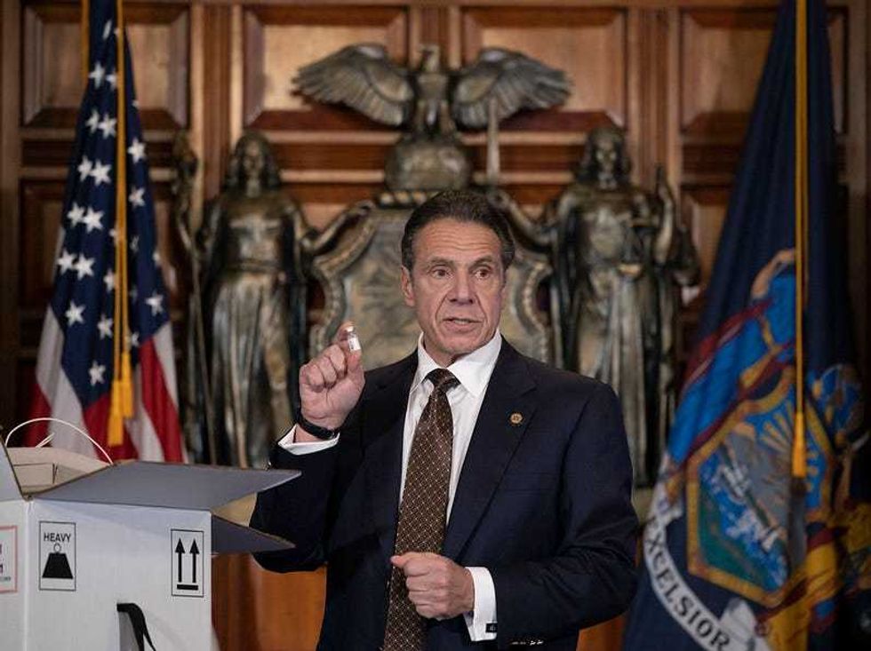 Gov. Andrew Cuomo demonstrates mock-up of Pfizer