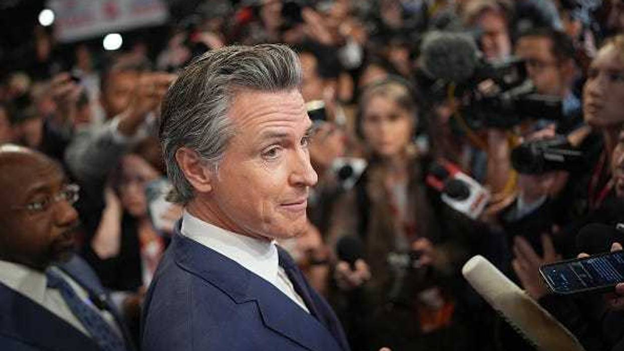 Gov. Gavin Newsom (D-CA) speaks to reporters in the spin room following the CNN Presidential Debate between U.S. President Joe Biden and Republican presidential candidate, former U.S. President Donald Trump at the McCamish Pavilion on the Georgia Institute of Technology campus on June 27, 2024 in Atlanta, Georgia.