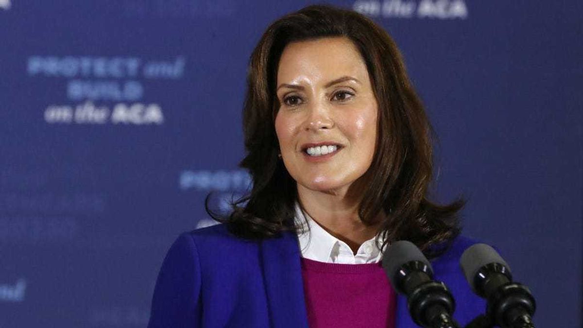 : Gov. Gretchen Whitmer introduces Democratic presidential nominee Joe Biden delivers remarks about health care at Beech Woods Recreation Center October 16, 2020 in Southfield, Michigan.