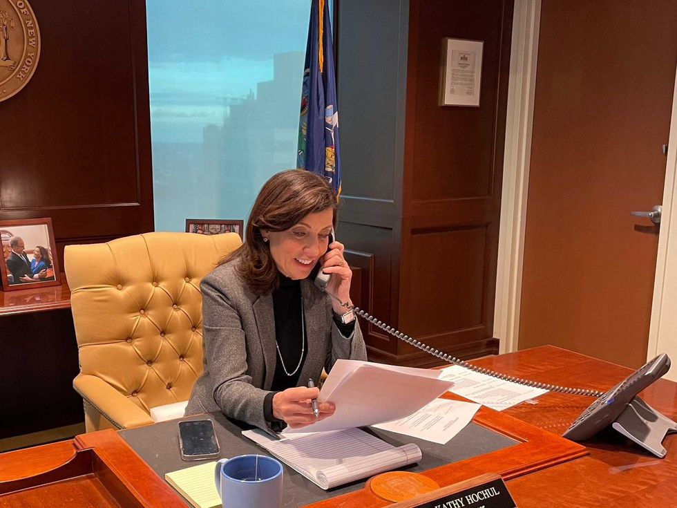 Gov. Hochul in her office Wednesday ahead of the storm