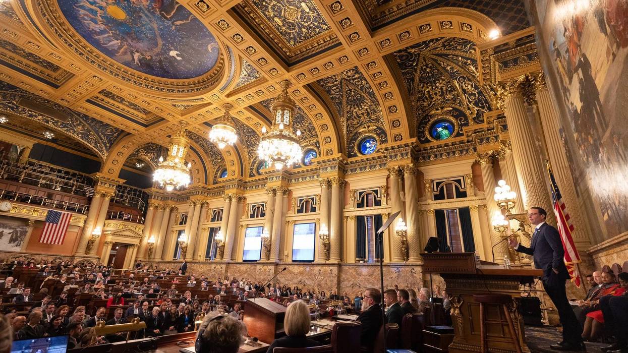Gov. Josh Shapiro presented his first budget proposal to the legislature inside the Capitol building in Harrisburg, PA in March.