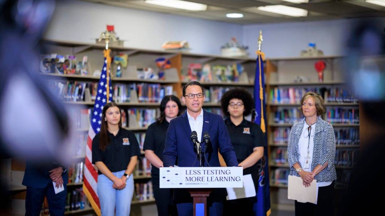 Gov. Josh Shapiro speaks at Northgate School District in Allegheny County to announce changes to the state's system of school assessments, April 18, 2024.