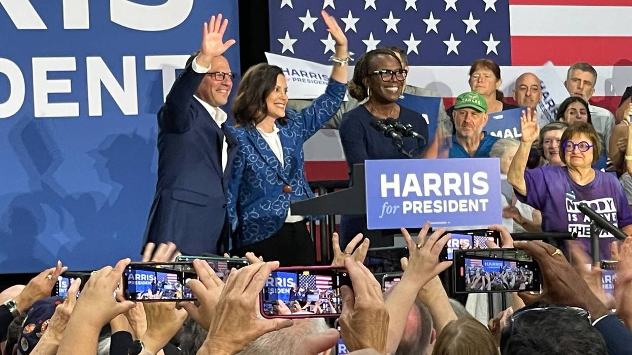 Gov. Josh Shapiro with Gov. Gretchen Whitmer stumping for Kamala Harris in Montgomery County on Monday, July 29, 2024.
