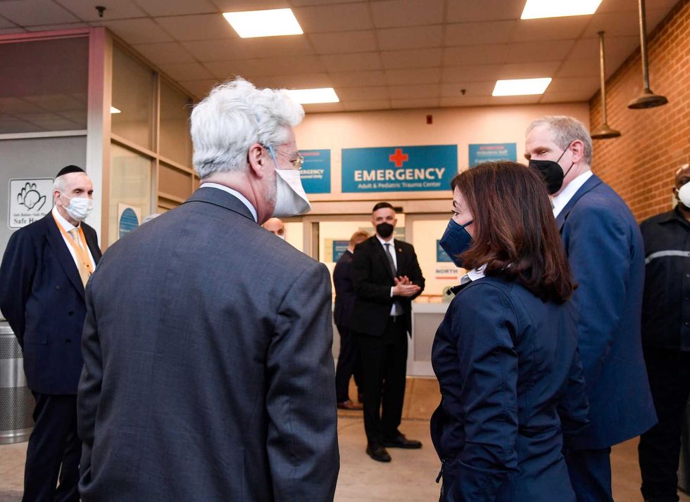 Gov. Kathy Hochul, Director of State Operations Kathryn Garcia, and MTA Chair & CEO Janno Lieber visit victims of earlier subway shooting at Maimonides Medical Center on Tuesday, Apr. 12, 2022