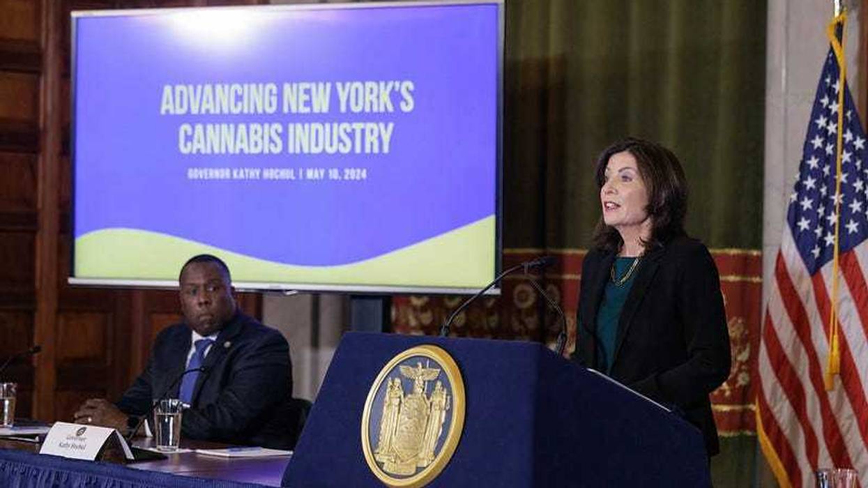 Gov. Kathy Hochul makes a cannabis announcement at the State Capitol on May 10, 2024.