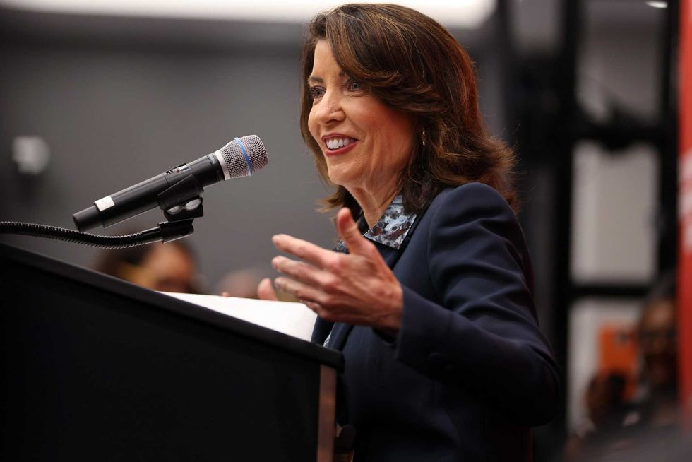 Gov. Kathy Hochul speaks at a ribbon-cutting ceremony at the National Urban League