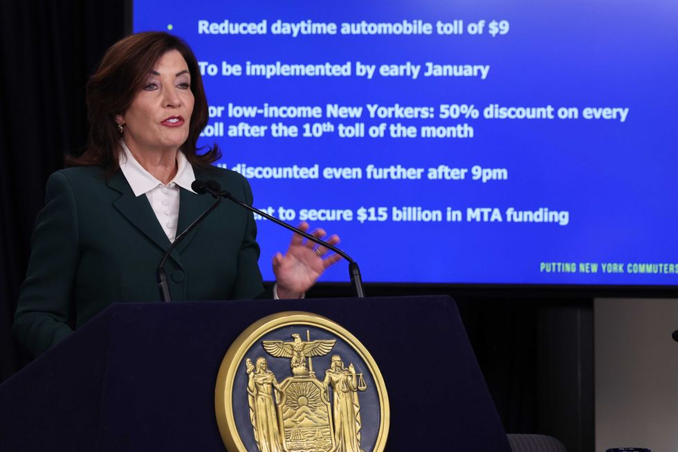 Gov. Kathy Hochul speaks during a press conference at her NYC office on Nov.14, 2024 in New York City.