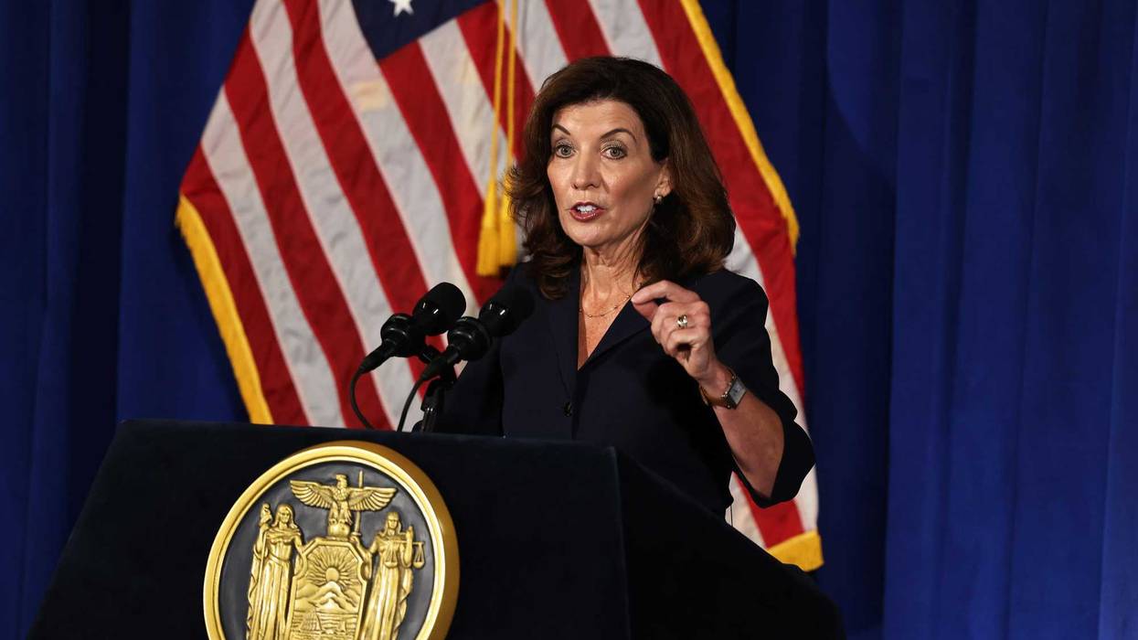 Gov. Kathy Hochul speaks during a press conference at the New York State Capitol on August 11, 2021 in Albany