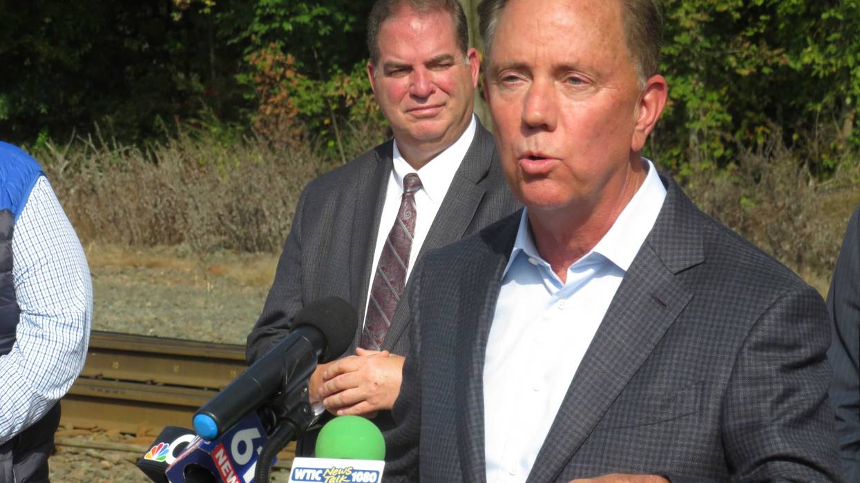 Gov. Ned Lamont announcing train station improvements in Windsor Locks, 10/8/21