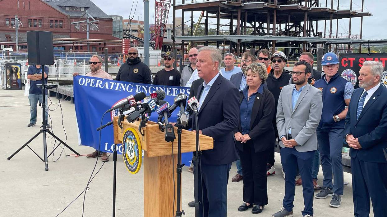Gov. Ned Lamont (D-CT) at City Pier in New London, talking about the resumption of the Revolution Wind project, 9/23/25