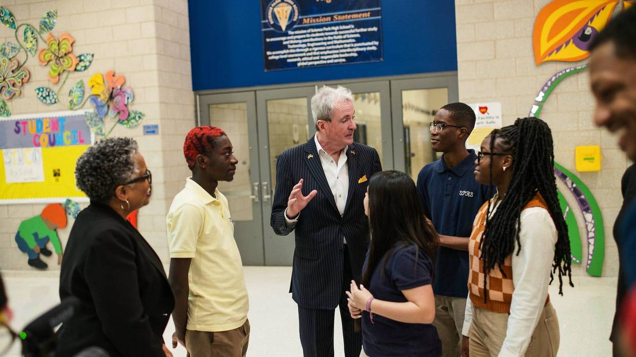 Gov. Phil Murphy and Newark Mayor Ras Baraka visit an African American history class at Science Park High School on Feb. 14, 2023, to announce that New Jersey will be increasing the number of AP African American Studies classes offered in the state.
