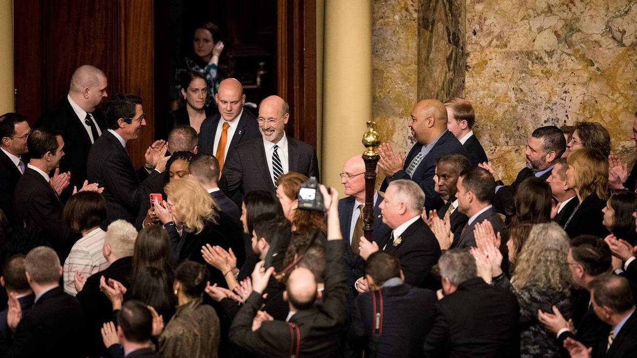 Gov. Tom Wolf leaves the Capitol after giving his budget address, Feb. 5, 2019.