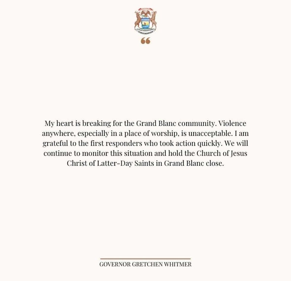 Governor Gretchen Whitmer posts a statement to her Instagram account