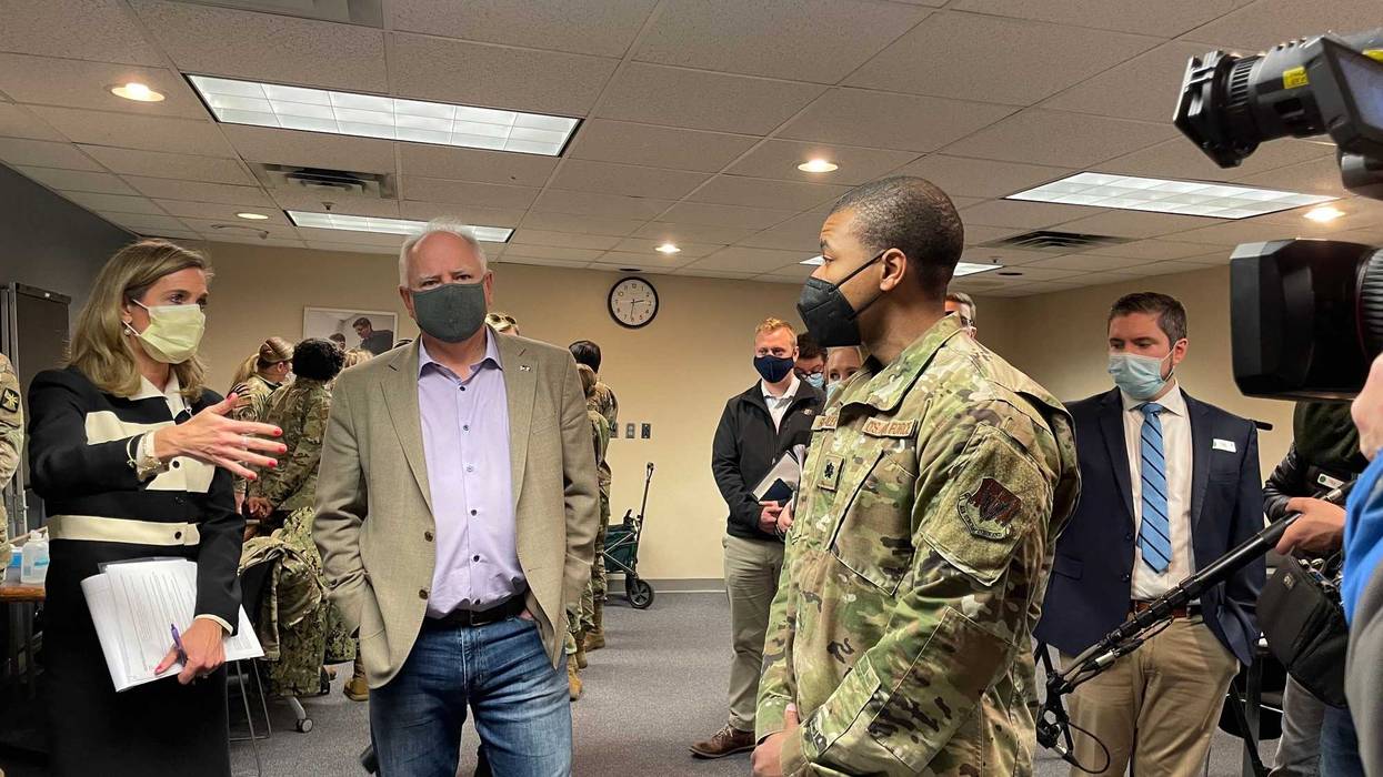 Governor Walz with active military members assisting Hennepin Healthcare.