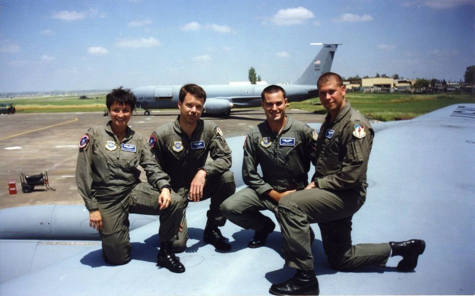 Graciela and crew on KC-135R wing, Incirlik, Turkey