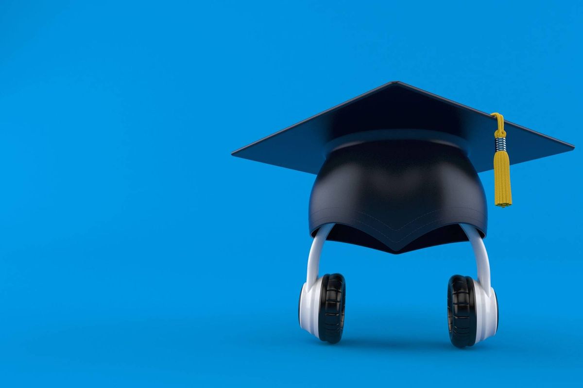grad cap over headphones