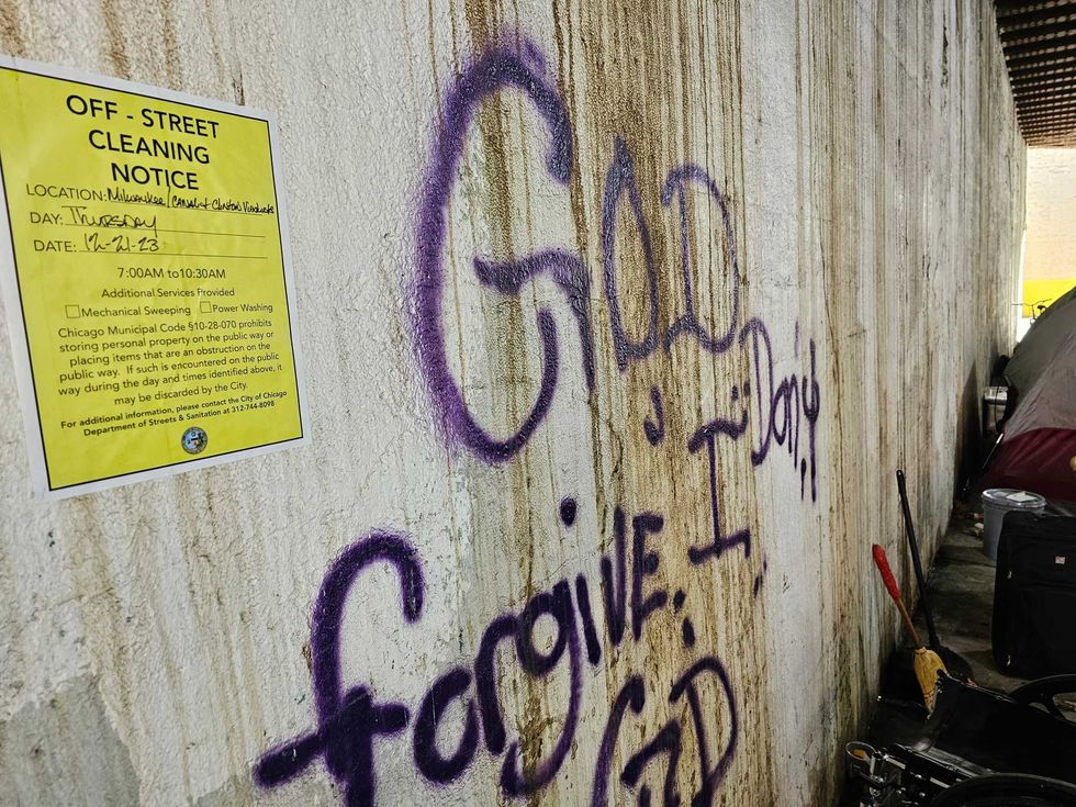 Graffiti along the walls of the viaduct at Clinton and Lake Streets in Chicago