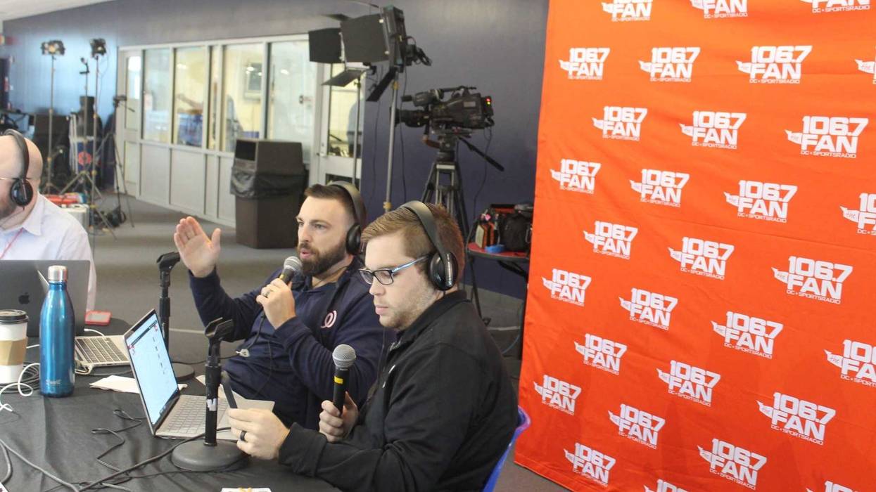 Grant and Danny talk Caps at the annual Media Luncheon at MedStar Iceplex