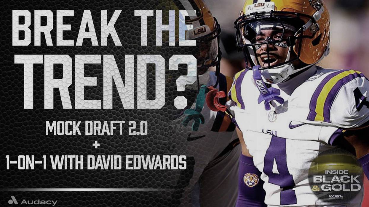 Graphic: Mansoor Delane, 'Break the Trend?', 'Mock Draft 2.0', '1-ON-1 with David Edwards'.