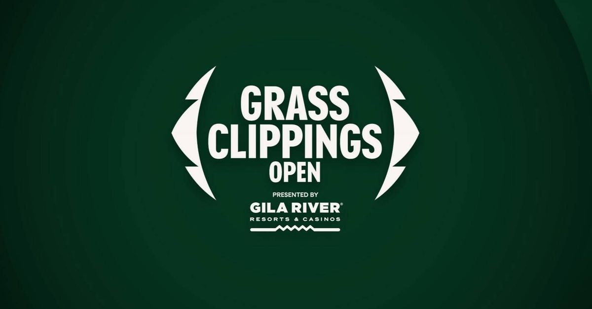 Grass Clippings Open logo in white on dark green, presented by Gila River Resorts & Casinos.