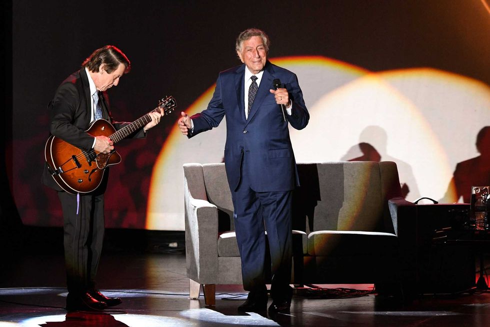 Gray Sargent (L) and Tony Bennett perform onstage during WCBS Newsradio 880