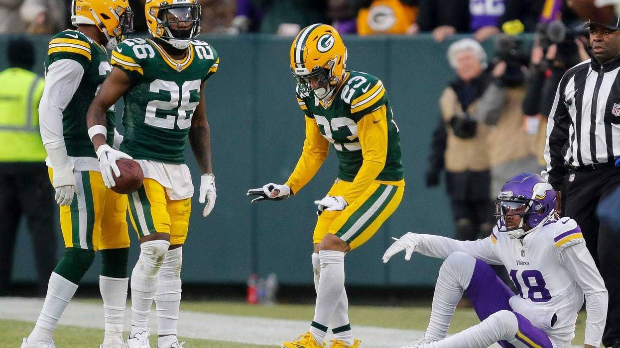 Green Bay Packers cornerback Jaire Alexander does The Griddy after breaking up a pass intended for Minnesota Vikings wide receiver Justin Jefferson (18) on Sunday, January 1, 2023, at Lambeau Field in Green Bay, Wis. Tork Mason/USA TODAY NETWORK-Wisconsin