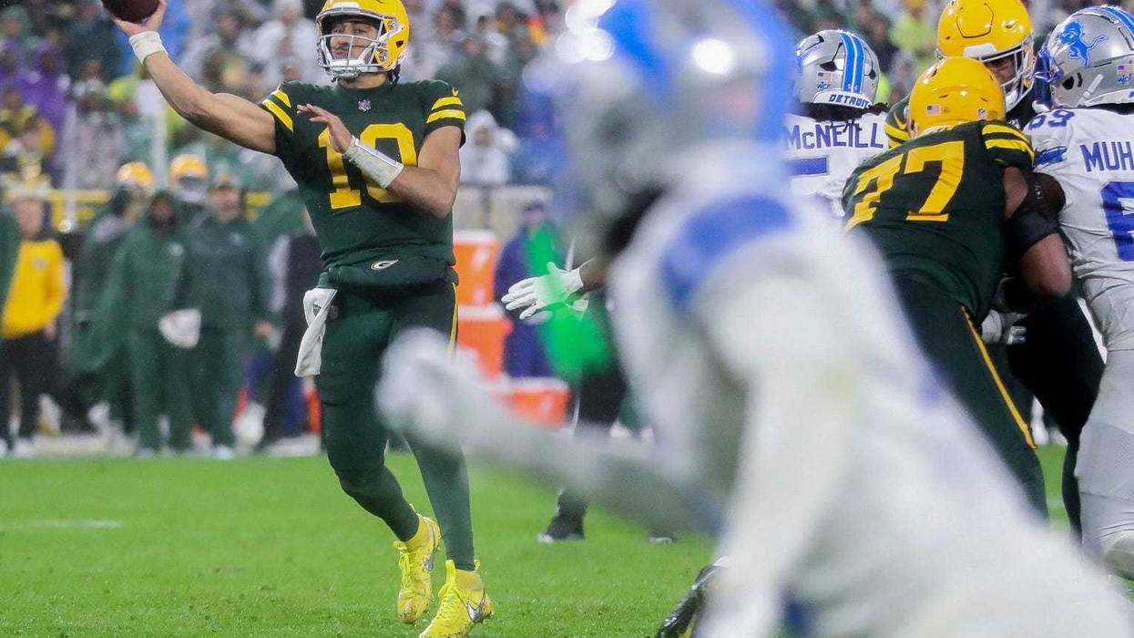 Green Bay Packers quarterback Jordan Love (10) passes the ball against the Detroit Lions on Sunday, November 3, 2024, at Lambeau Field in Green Bay, Wis. The Lions won the game, 24-14.