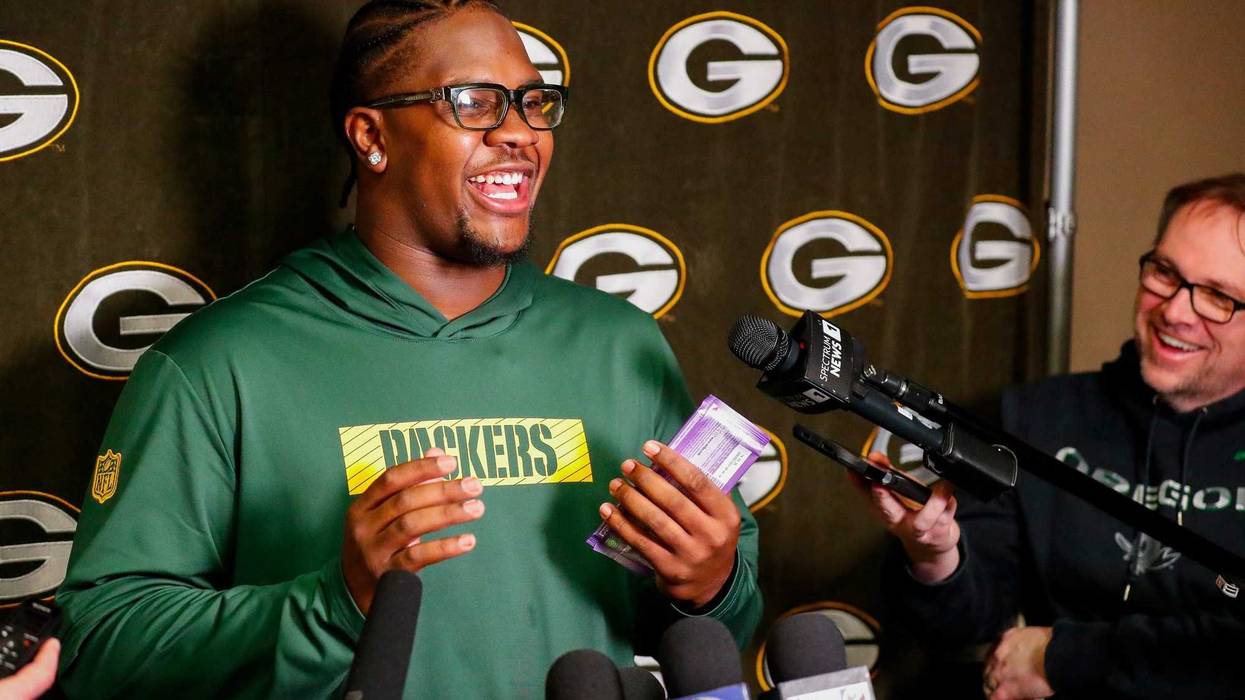 Green Bay Packers rookie defensive tackle Warren Brinson is interviewed by the media during rookie minicamp on Friday, May 2, 2025, at Lambeau Field in Green Bay, Wisconsin. The Packers selected Brinson with their sixth round pick in the 2025 NFL Draft. Tork Mason/USA TODAY NETWORK-Wisconsin