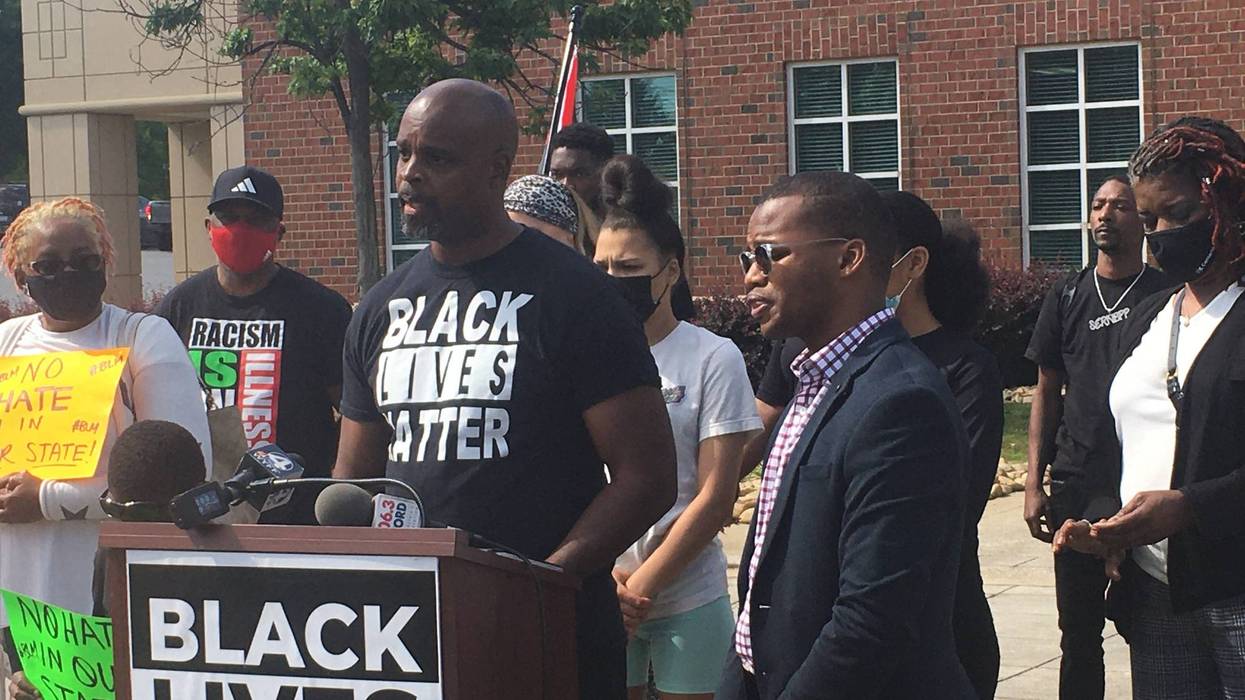 Greenville BLM Activists Bruce Wilson (left) and Derrick Quarles (right) speak at a press conference outside Mauldin City Hall