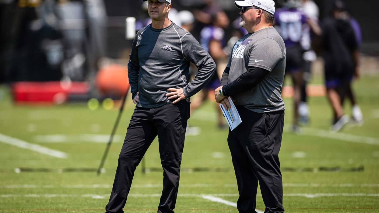 Greg Roman and John Harbaugh
