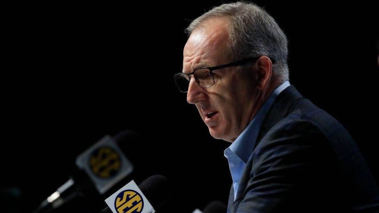 Greg Sankey the Commissioner of the SEC addresses the media following the announcement of the cancellation of the SEC Basketball Tournament at Bridgestone Arena on March 12, 2020 in Nashville, Tennessee.
