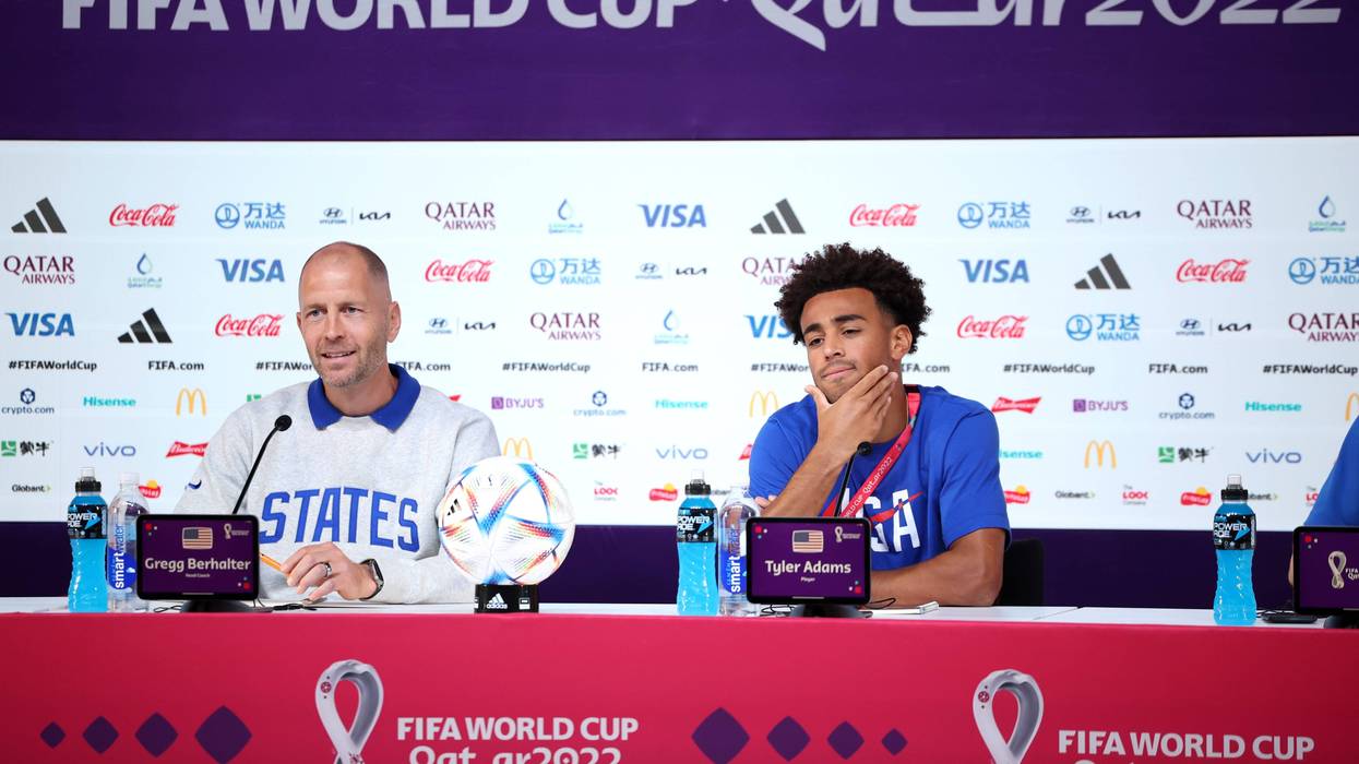 Gregg Berhalter, head coach of Team USA, and Captain Tyler Adams speak during the USA Press Conference at Main Media Center on Nov. 28, 2022, in Doha, Qatar.
