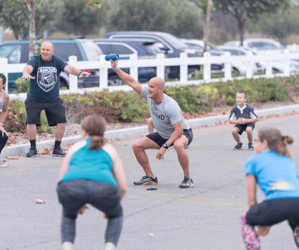 Group exercising outdoors
