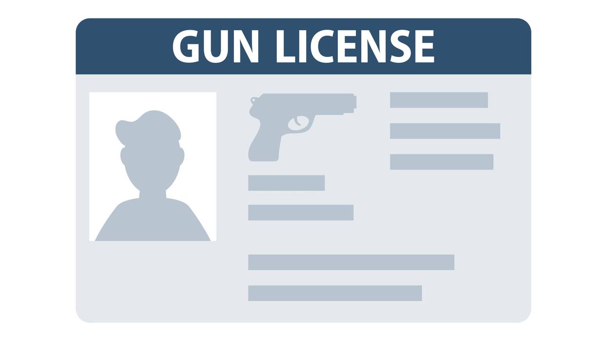 Gun license glyph icon. Pistol and document.