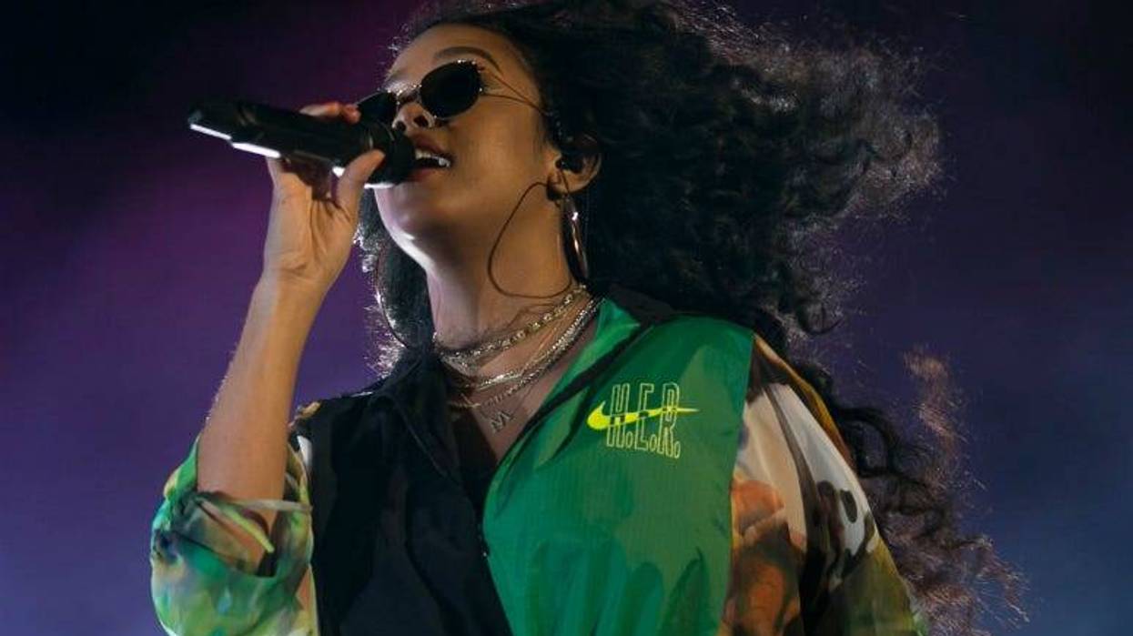 H.E.R performs on the Outdoor stage at the Coachella Valley Music and Arts Festival in Indio, Calif., on Sunday, April 14, 2019