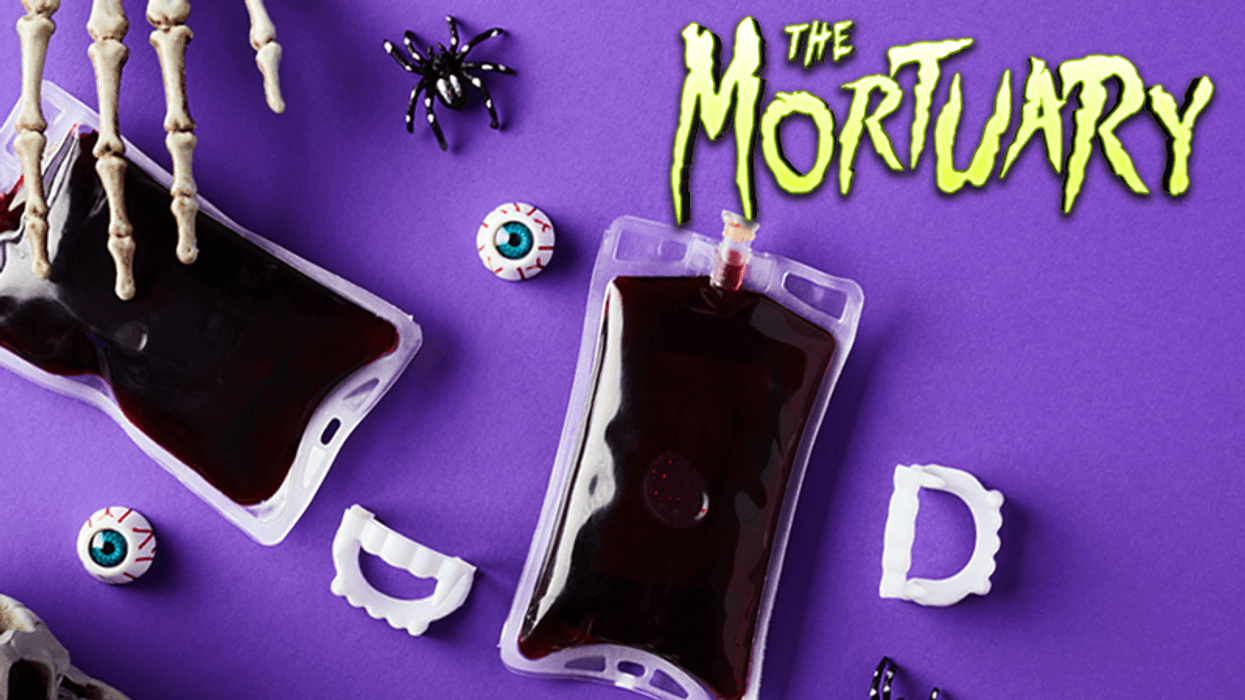 Halloween blood drive and The Mortuary logo