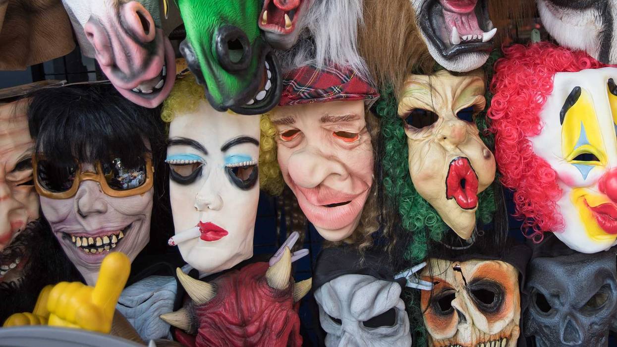 Halloween masks in street shop