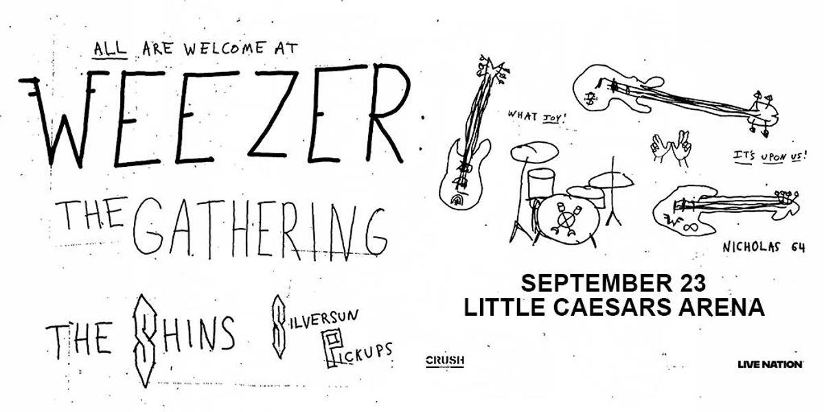 Hand-drawn Weezer: The Gathering concert poster feat. The Shins, Silversun Pickups. Sep 23.