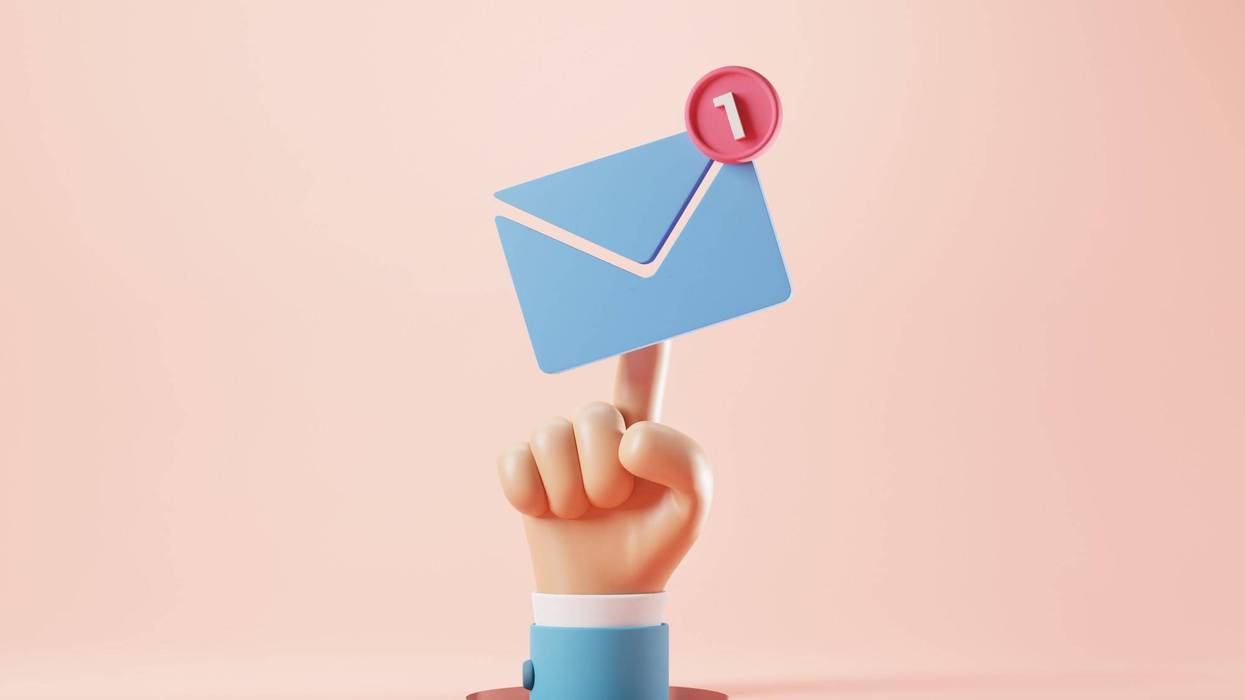 Hand of businessman pressing an new email notification icon with one e-mail message