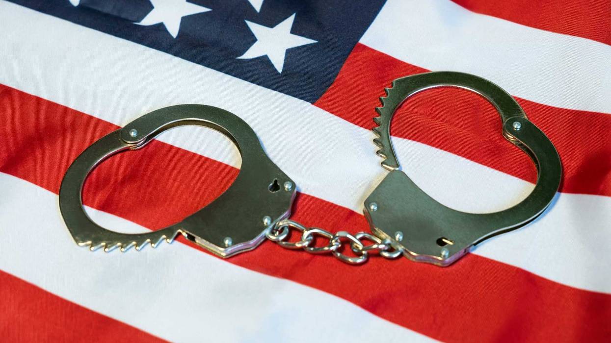 Handcuffs on American flag